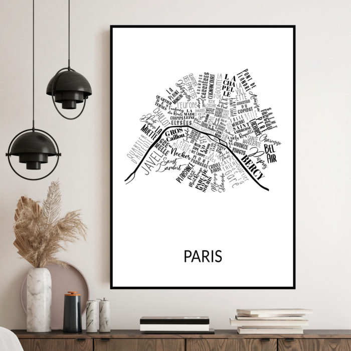 Affiche des quartiers de Paris noir et blanc