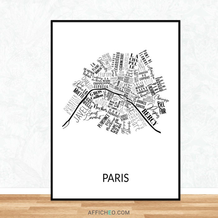 Affiche des quartiers de Paris noir et blanc