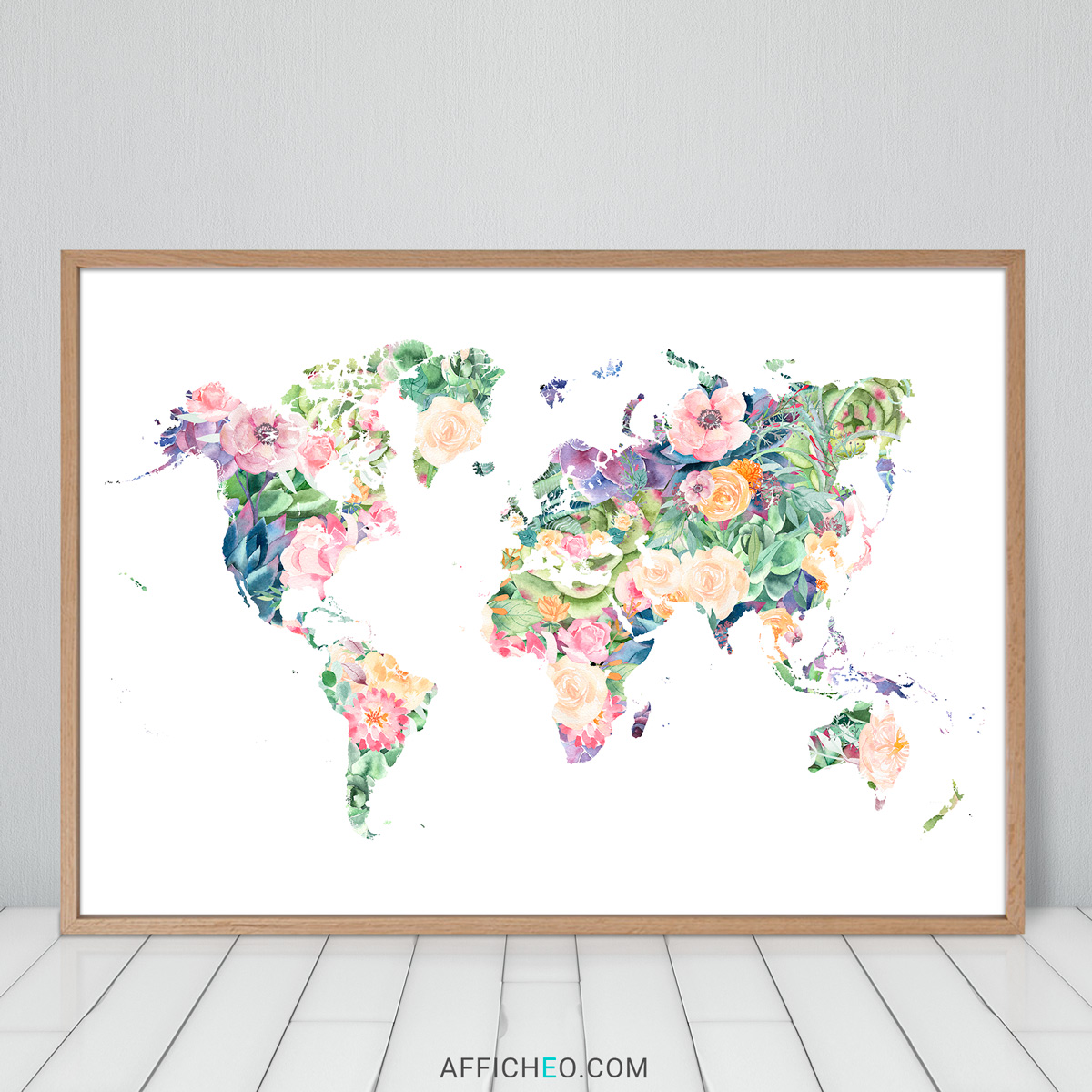 Carte du monde tropicale : la mappemonde à fleurs