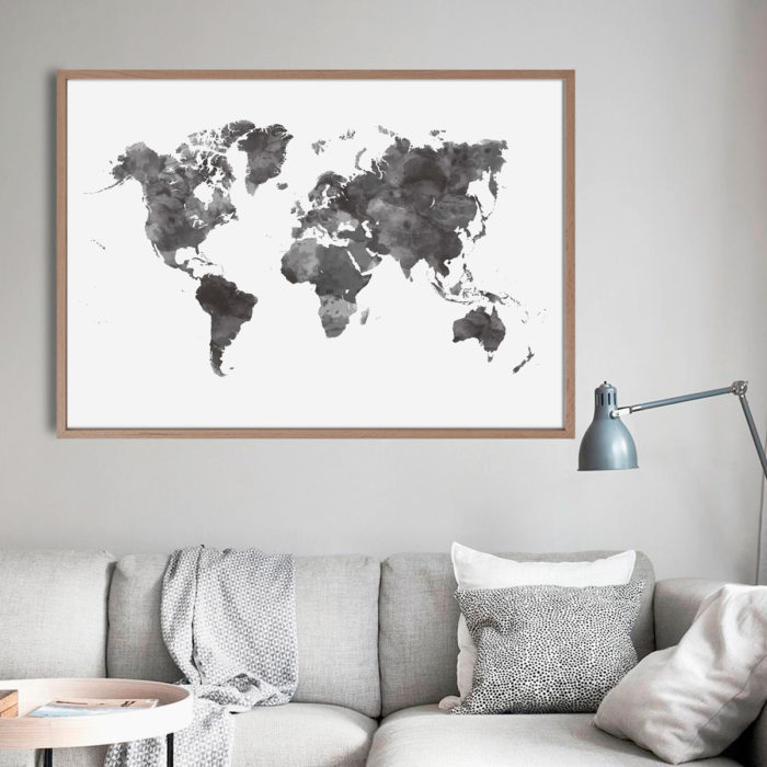 Carte du monde murale noir et blanc