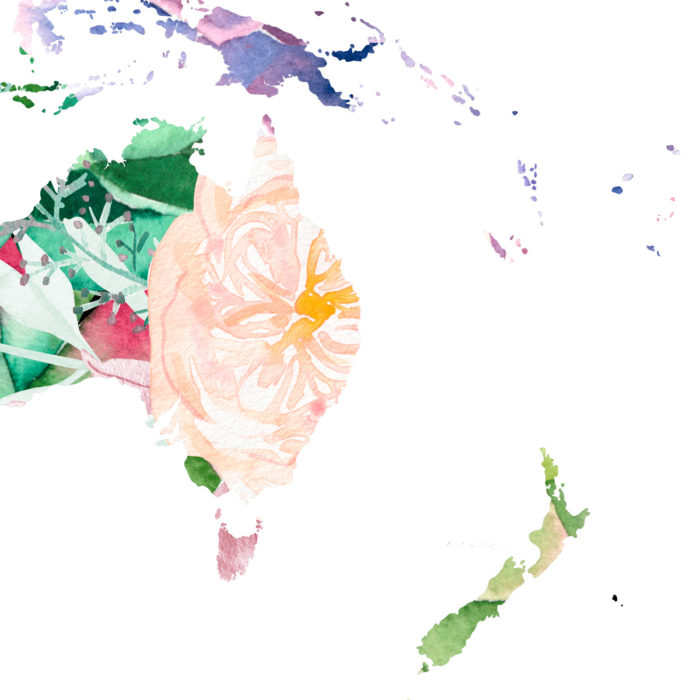 Décoration mariage carte du monde colorée à fleurs
