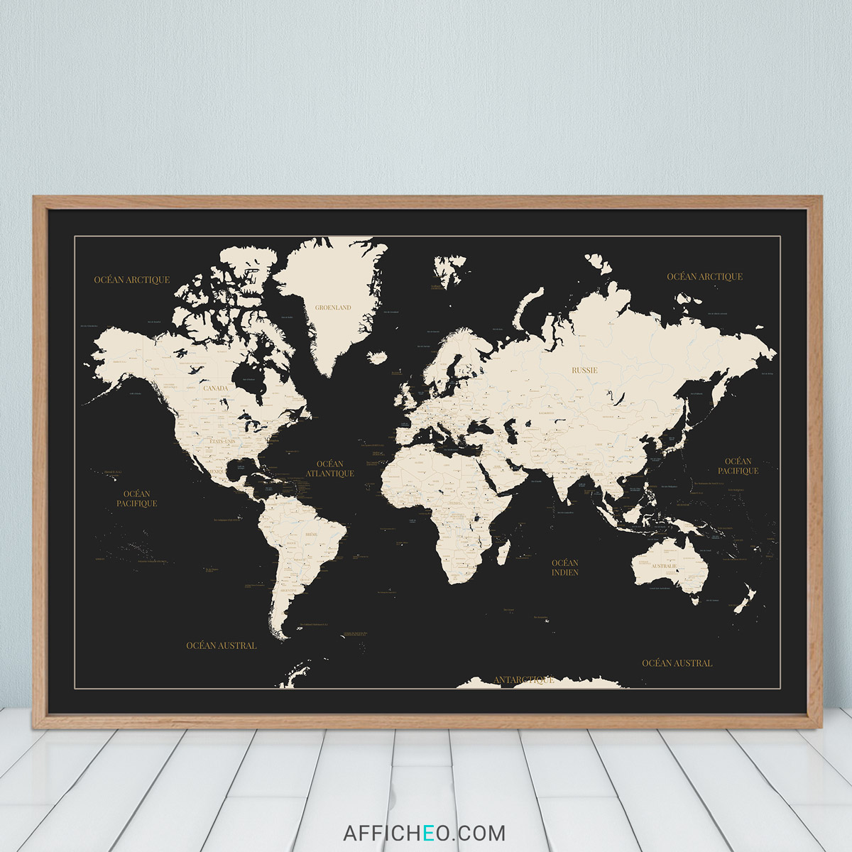 Carte du monde Icônes, Poster idéal pour afficher au salon