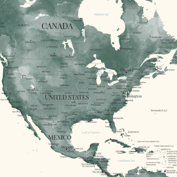Carte du monde gros plan sur les Etats-Unis