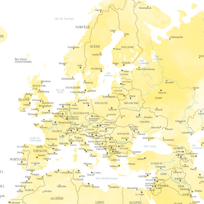 Carte du monde zoom sur l'Europe