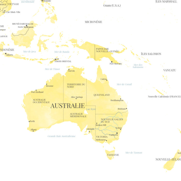 Carte du monde zoom sur l'Australie