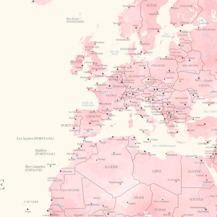 Carte du monde zoom sur l'Europe