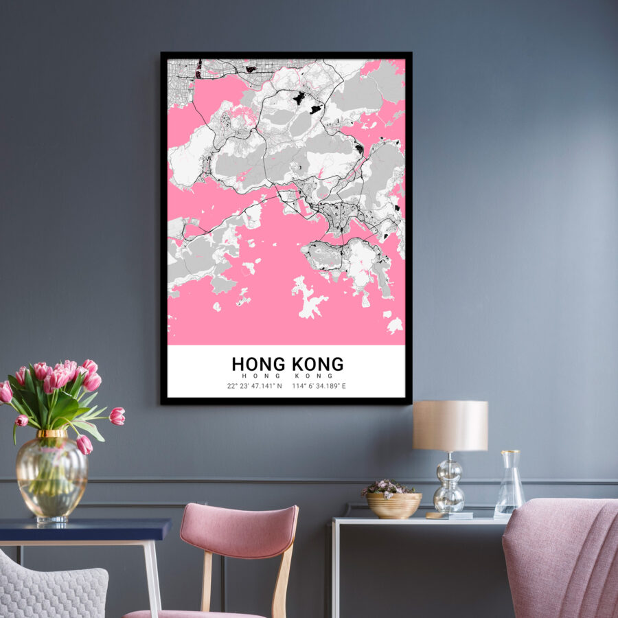 Affiche plan des rues de Hong Kong
