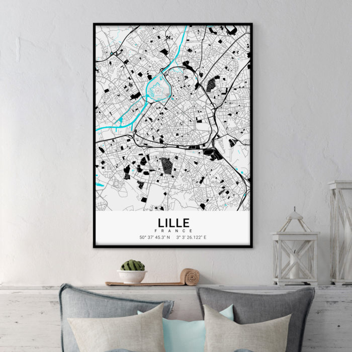 Affiche du plan des rues de Lille à personnaliser