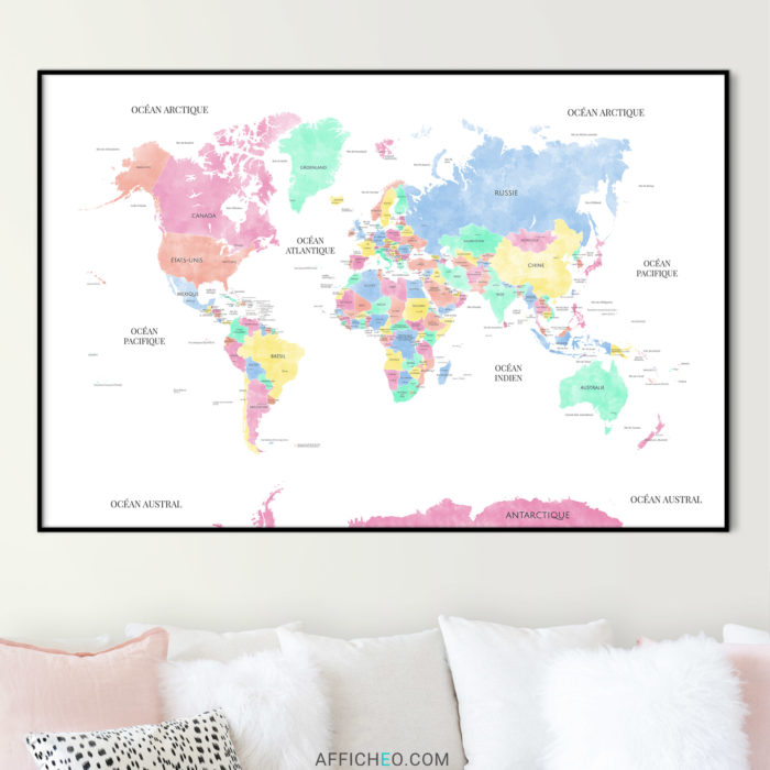 Carte du monde colorée déco couleur