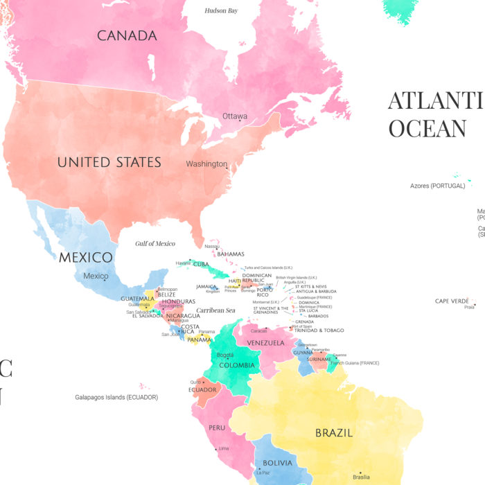 Carte du monde colorée en anglais