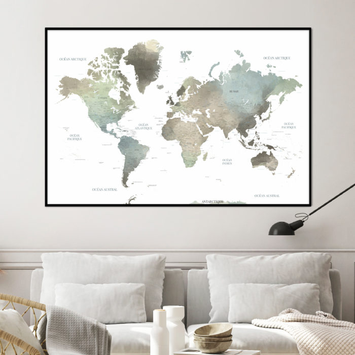 Carte du monde aux tonalités minérales