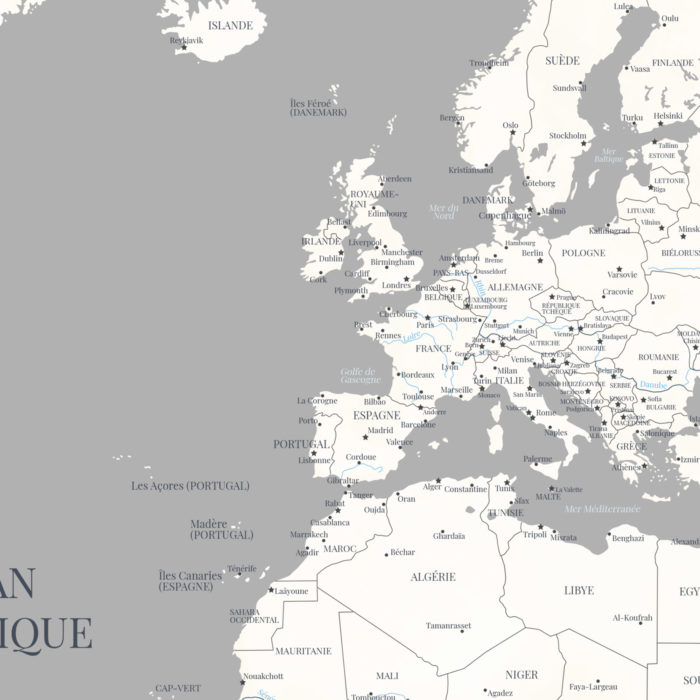 Carte du monde gris souris en français