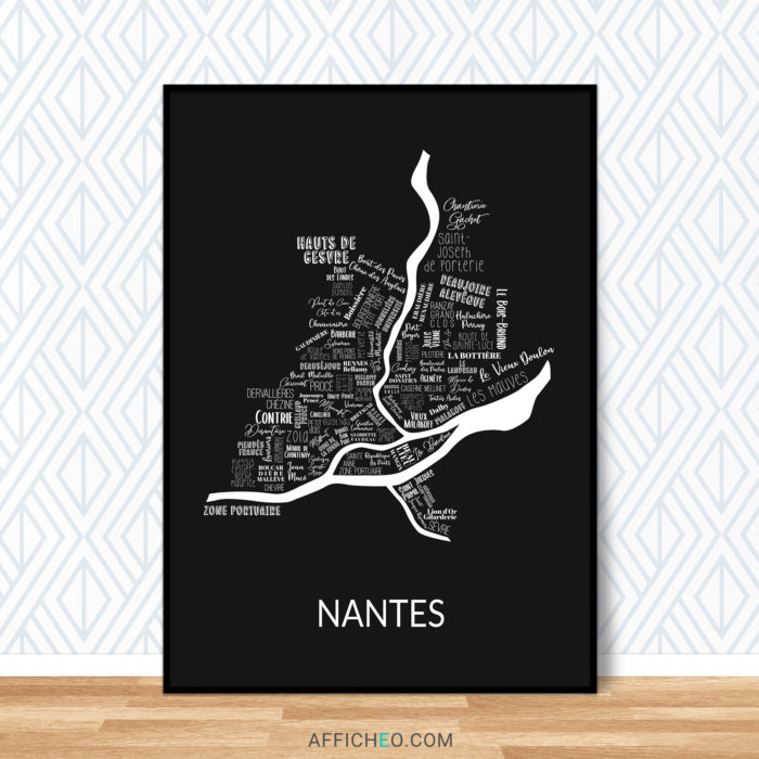 Carte de Nantes en noir et blanc