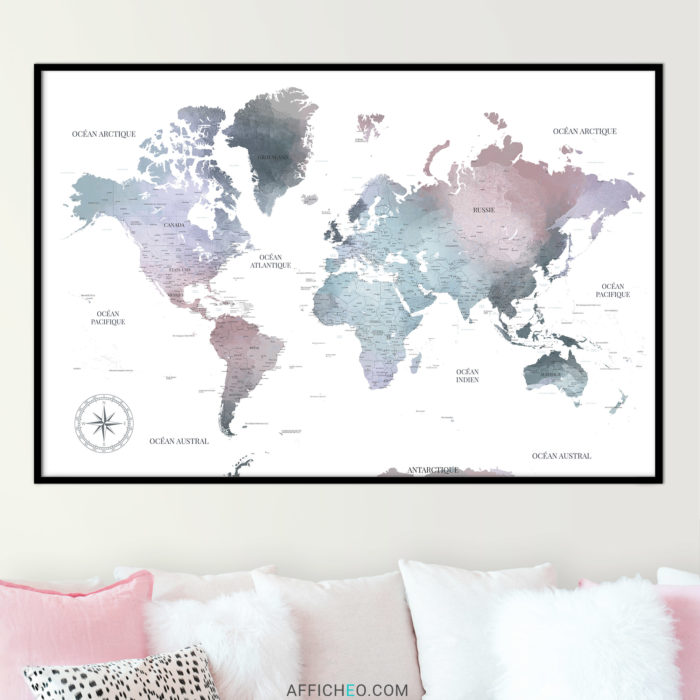 Carte du monde bleue aquarelle