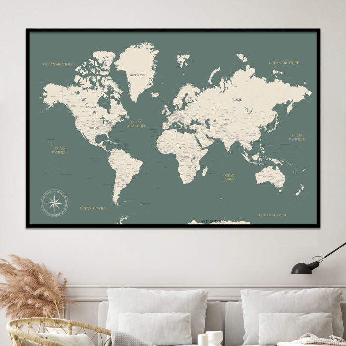 Carte du monde verte pour une déco sur le thème du voyage