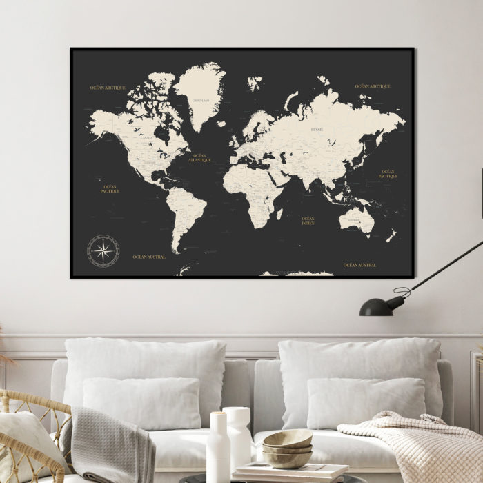 Carte du monde gris foncé