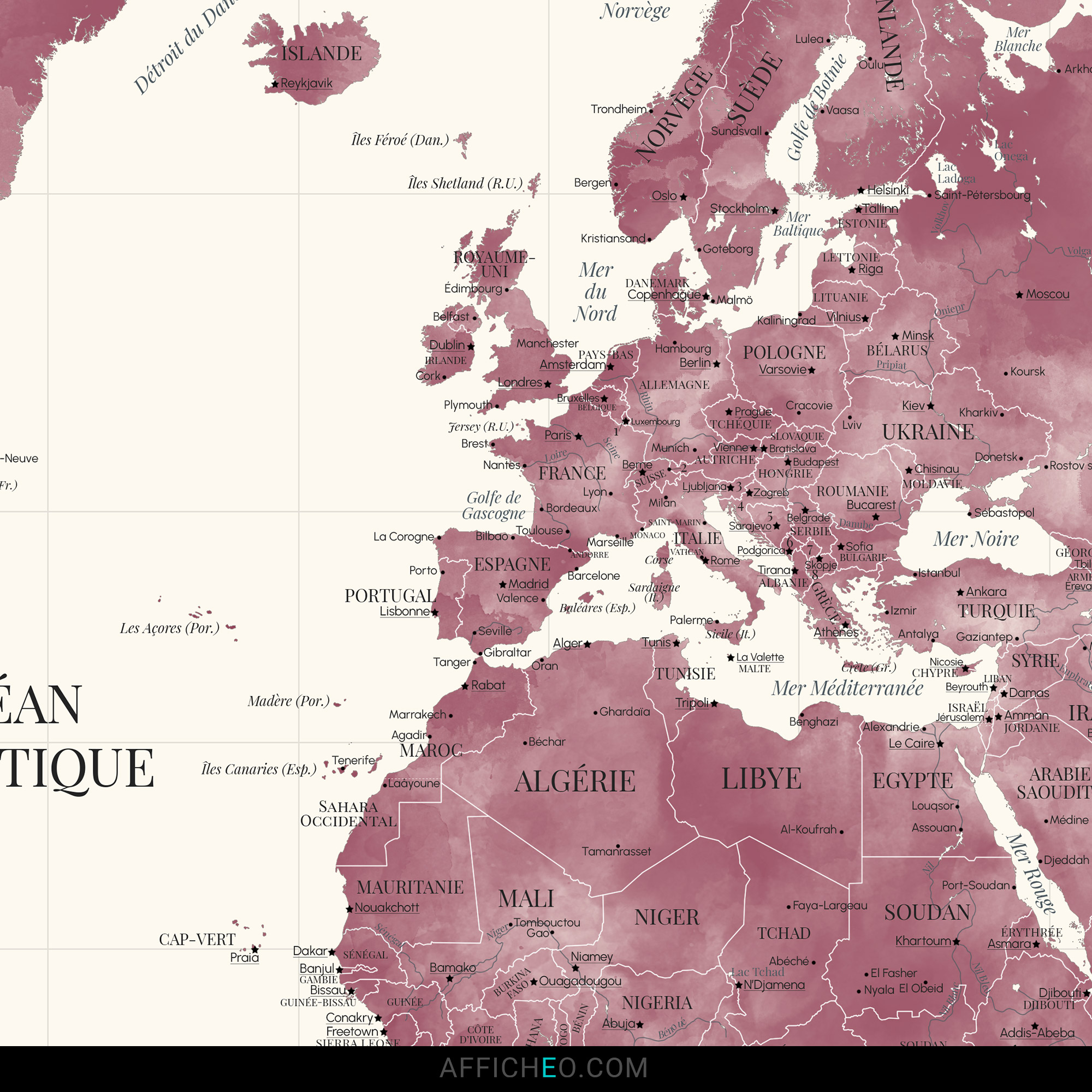 Carte du monde rose Josephine