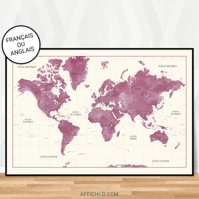 Carte du monde déco rose