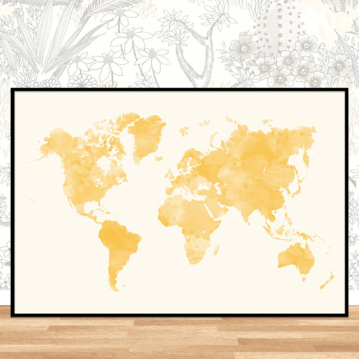 Carte du monde minimaliste jaune