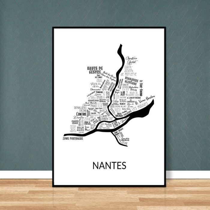Affiche noir et blanc des quartiers de Nantes