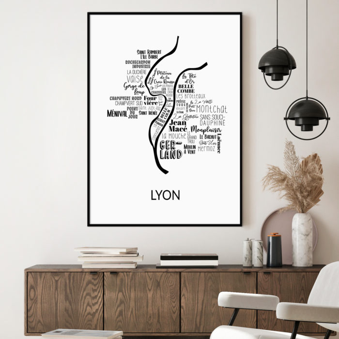 Carte des quartiers de Lyon noir et blanc