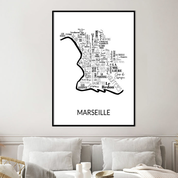 Carte des quartiers de Marseille noir et blanc