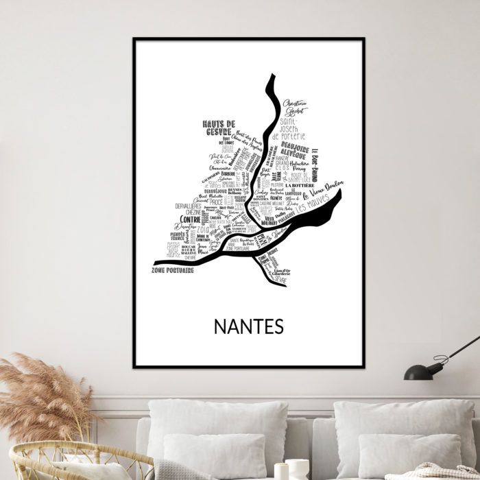 Affiche noir et blanc des quartiers de Nantes