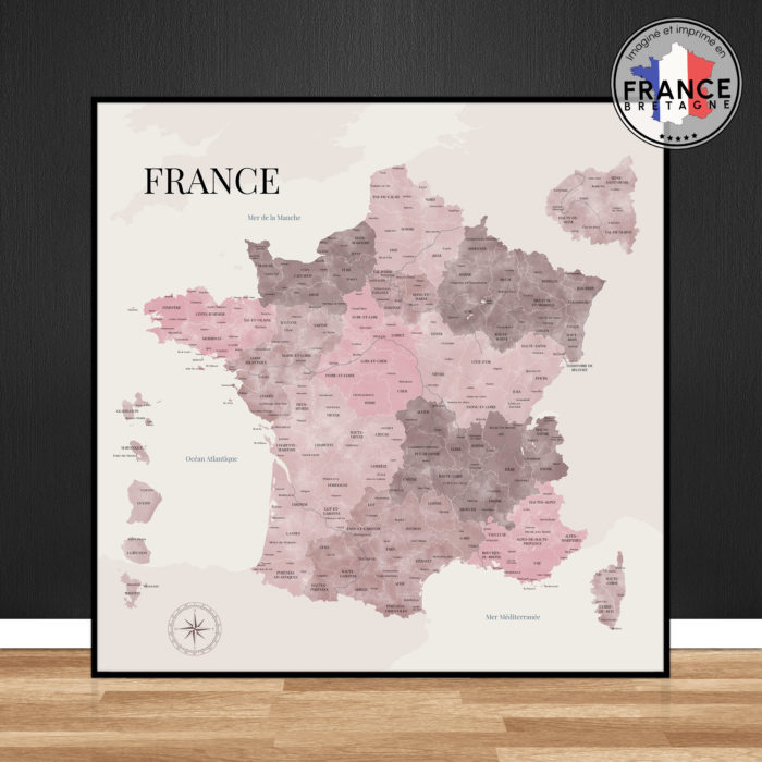 Carte de France aquarelle rose