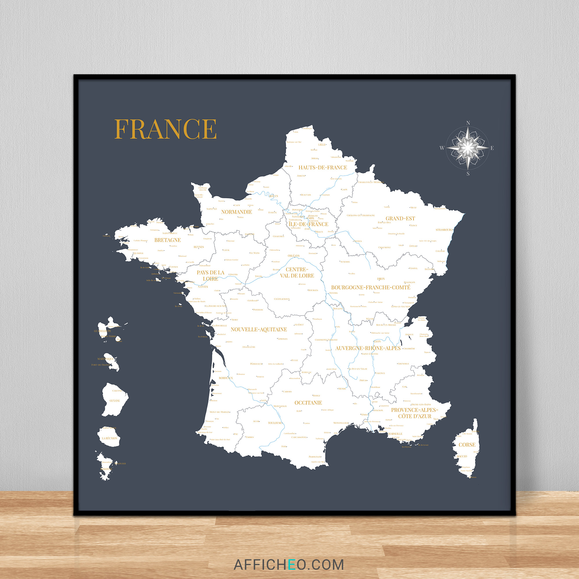 Carte France Nouvelles Regions affiche murale