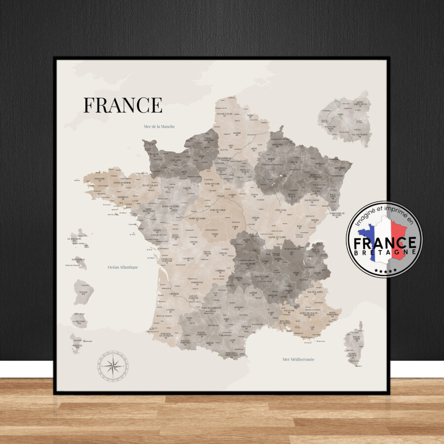 Carte de France style aquarelle beige