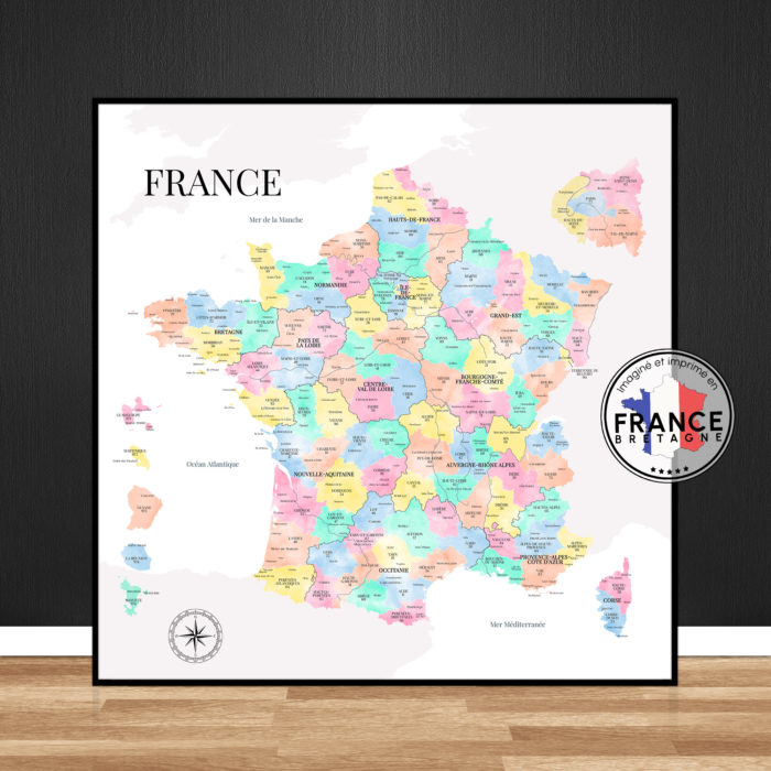 Carte de France des départements aux couleurs acidulées