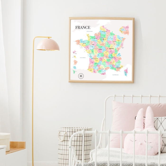 Carte de France des départements aux couleurs acidulées