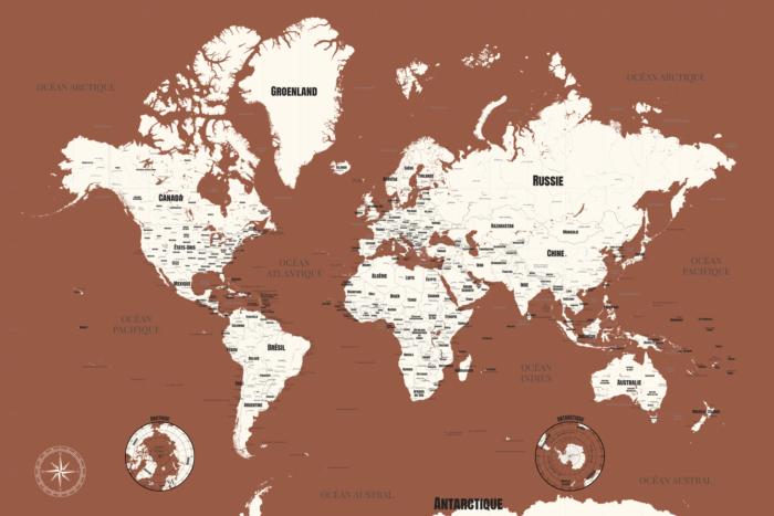 Carte du monde décorative orangée