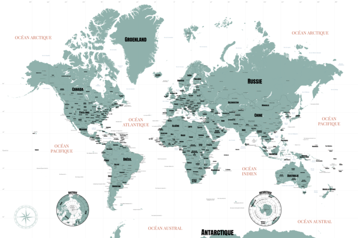 Carte du monde moderne à personnaliser