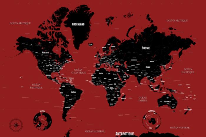 Carte du monde déco rouge et noir