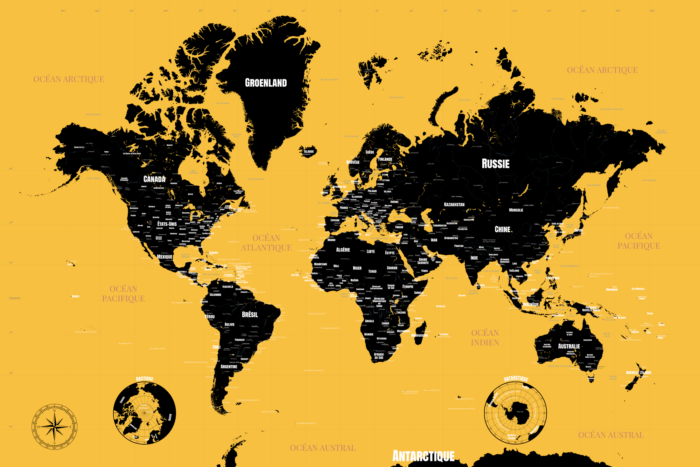 Carte du monde jaune et noire
