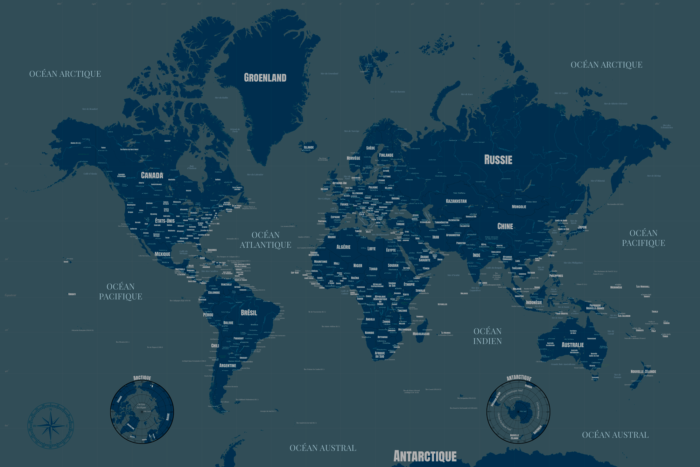 Carte du monde bleu foncé