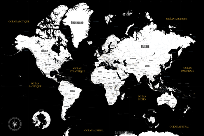 Carte du monde noir et blanc