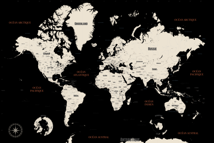 Carte du monde noire personnalisable