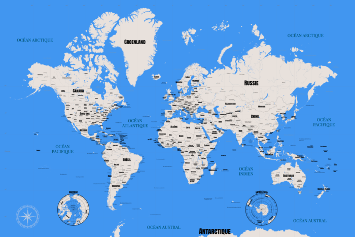 Carte du monde bleue xxl