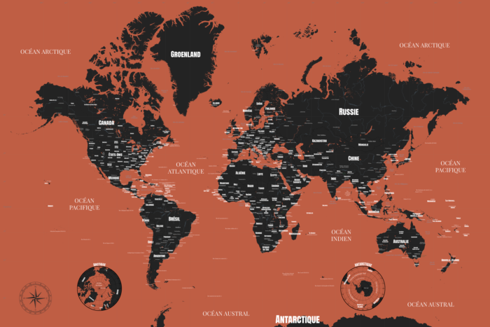 Carte du monde couleurs Terracotta