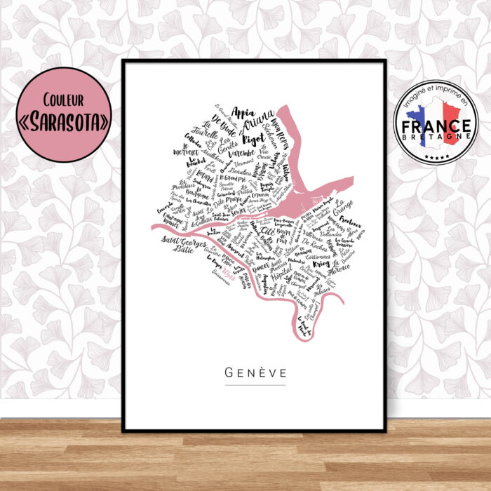 Affiche des quartiers de Genève Suisse personnalisée Made in France