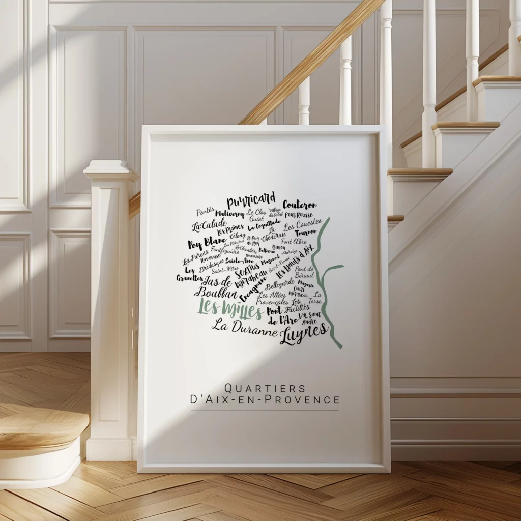 Affiche Aix-en-Provence avec les noms des quartiers à personnaliser - Affichéo