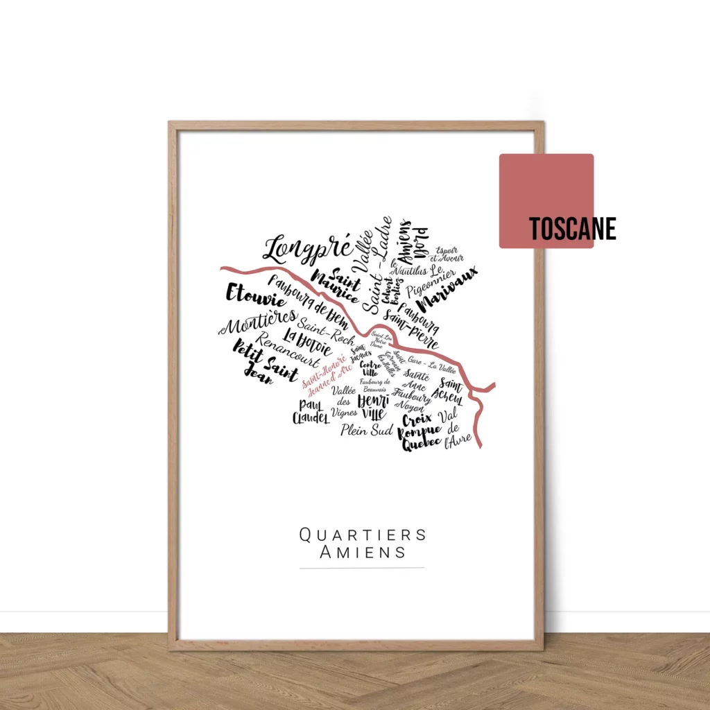Affiche Amiens avec les noms des quartiers personnalisable - Affichéo