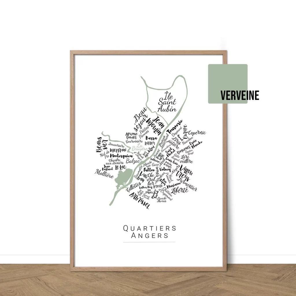 Affiche Angers avec les noms des quartiers personnalisable - Affichéo
