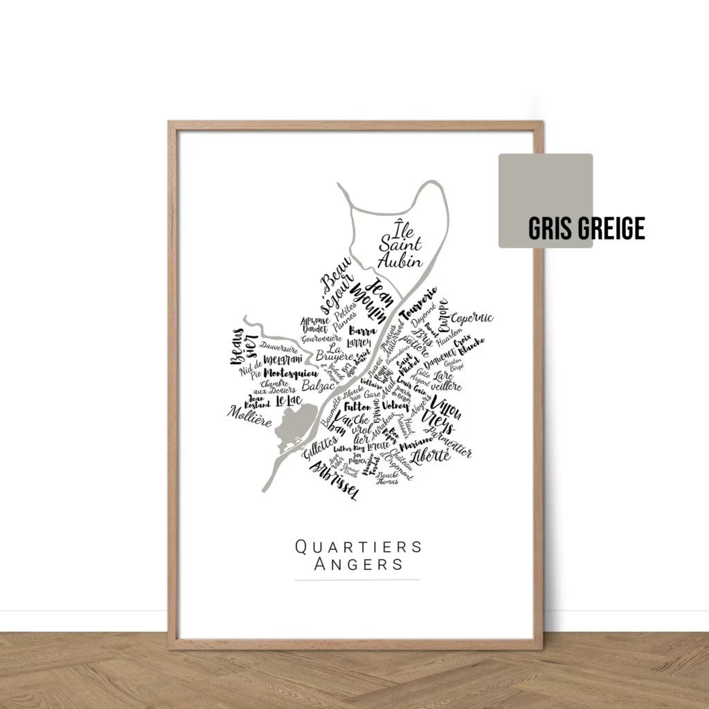 Affiche Angers avec les noms des quartiers personnalisable - Affichéo
