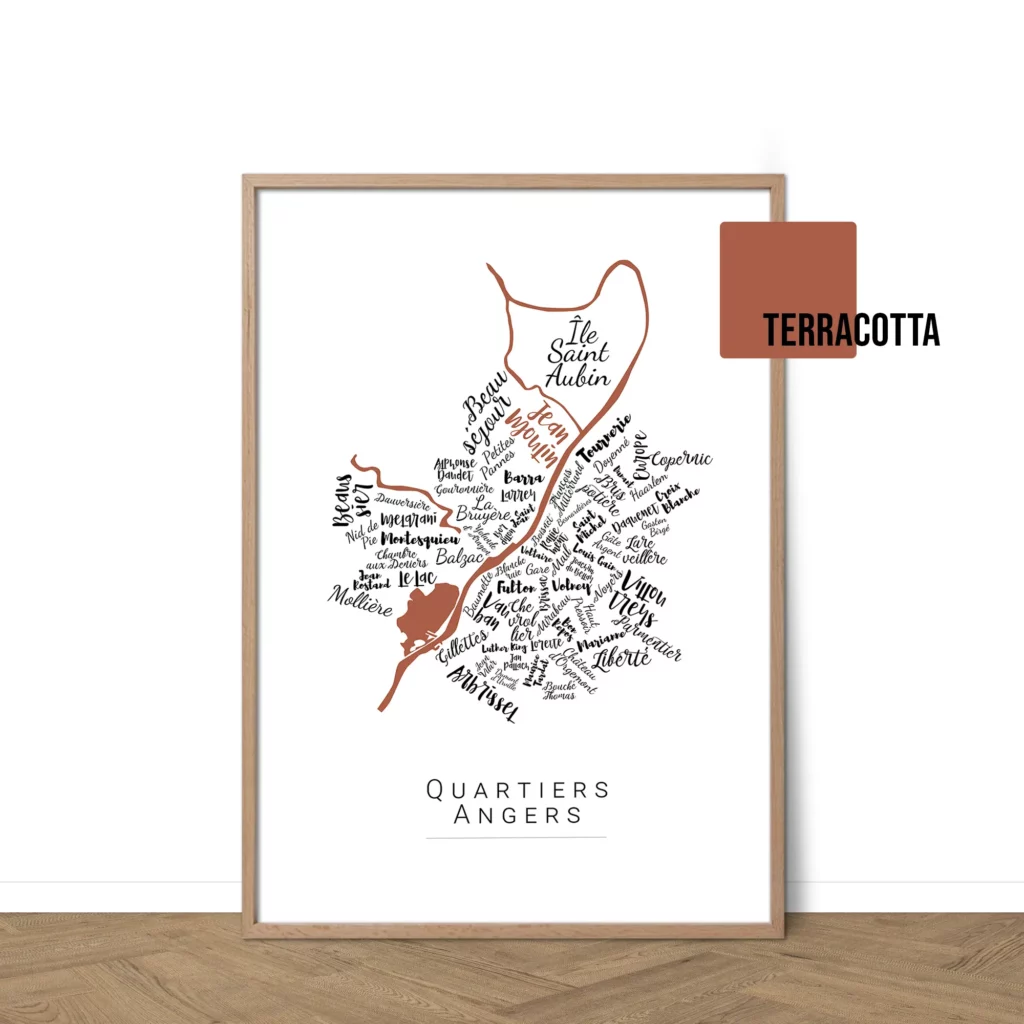 Affiche Angers avec les noms des quartiers personnalisable - Affichéo