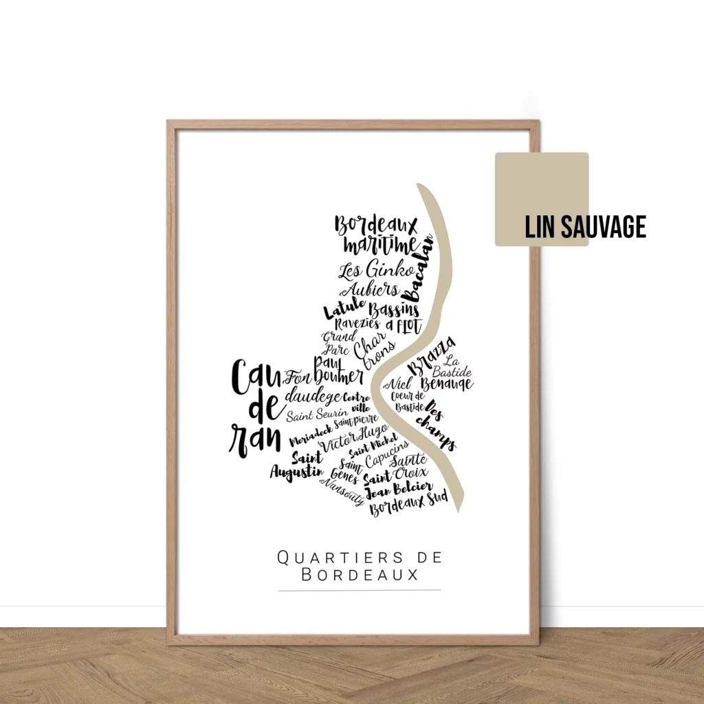 Affiche Bordeaux avec les noms des quartiers personnalisable - Affichéo
