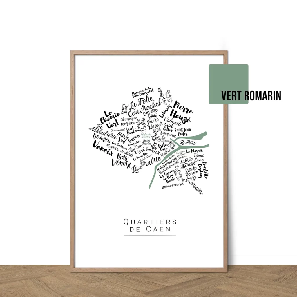 Affiche de Caen avec les noms des quartiers personnalisable - Affichéo