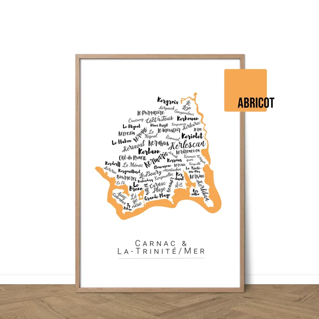 Affiche Carnac et la Trinité-sur-Mer avec les noms des hameaux personnalisable - Affichéo